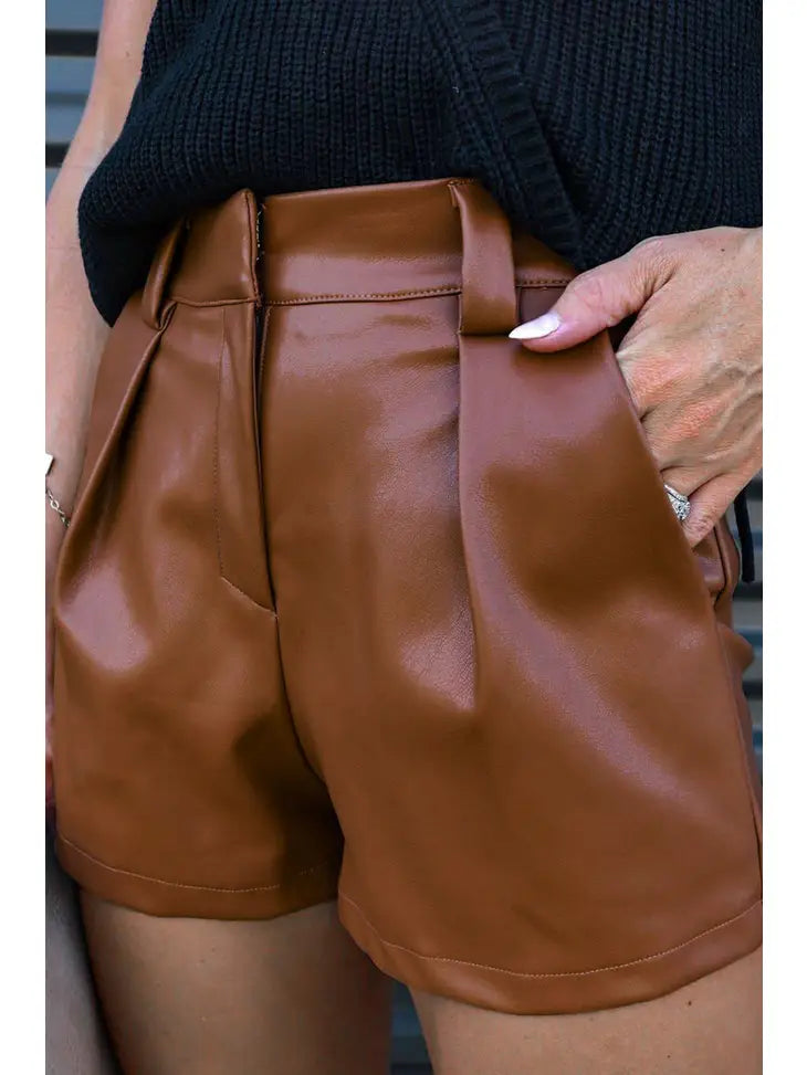 Faux Leather Pleated Shorts