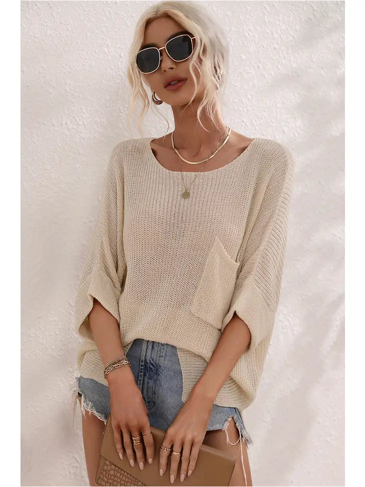 Addy Loose Fit Rolled Knit Top
