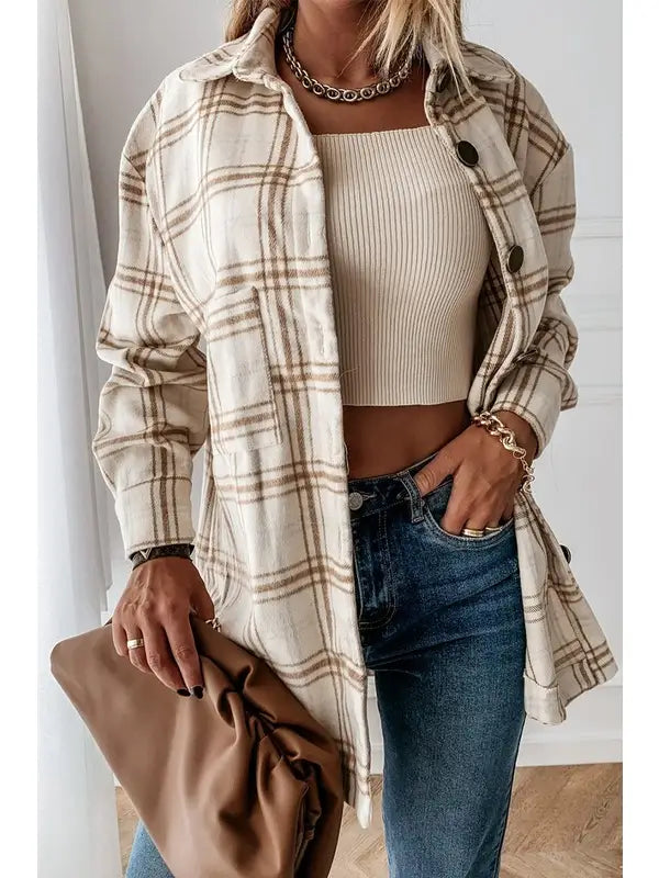 Heather Loose Fit Plaid Shirt Jacket