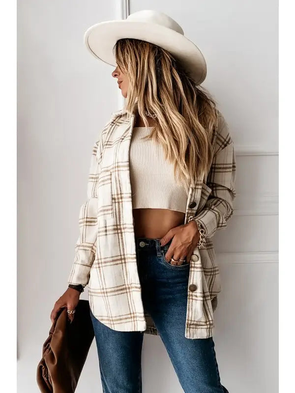 Heather Loose Fit Plaid Shirt Jacket